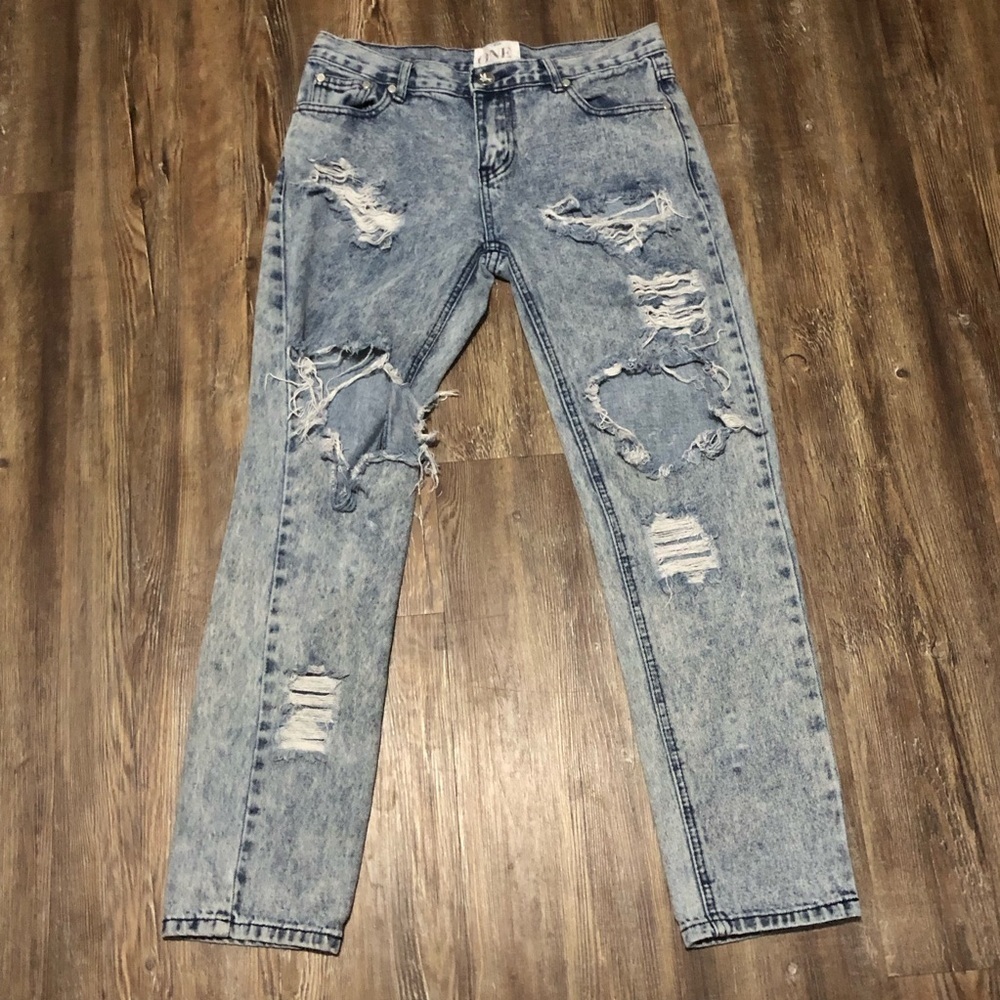 One X One Teaspoon Awesome Baggies Jeans Women's 27 Destroyed Acid Wash Denim